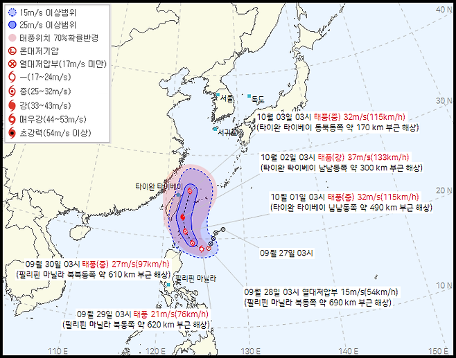 태풍 끄라톤 발달이 예상되는 39호 열대저압부 경로 (사진, 기상청)