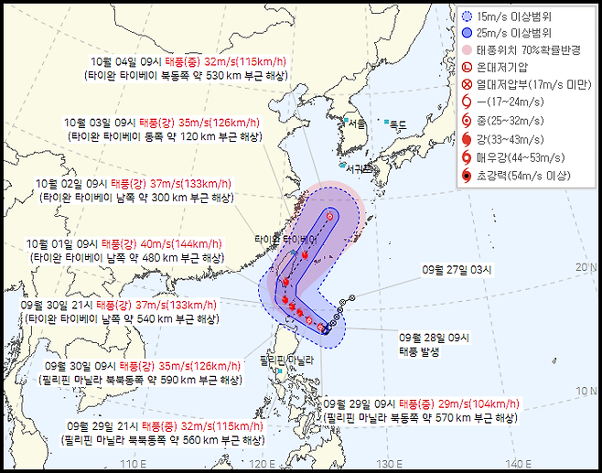 태풍 끄라톤 예상 경로도 (사진, 기상청)