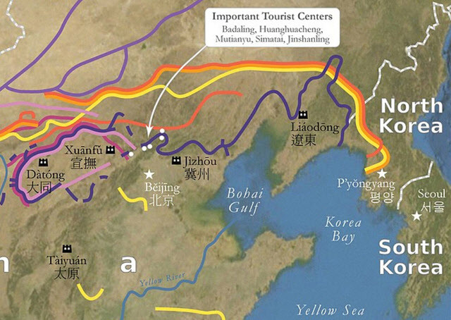 중국 만리장성이 사실과 다르게 평양까지 이어진 모습.(사진=페이스북 캡처)