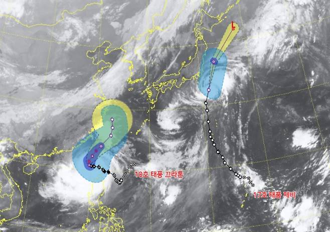 2024년 가울태풍 17호 제비-18호 끄라톤 현재위치와 이동 예상경로