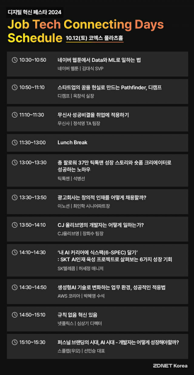 10월12일(토) 코엑스2층 플라츠홀에서 열리는 '잡테크 커넥팅 데이즈' 강연 스케줄