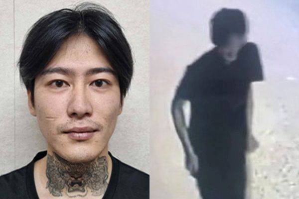 신상정보 공개가 결정된 박대성의 머그샷. 오른쪽은 지난달 26일 박씨가 여고생을 쫓아가 흉기로 살해하고 13분 뒤의 모습으로, 웃고 있는 듯한 표정이다.ⓒYTN 보도화면 캡처