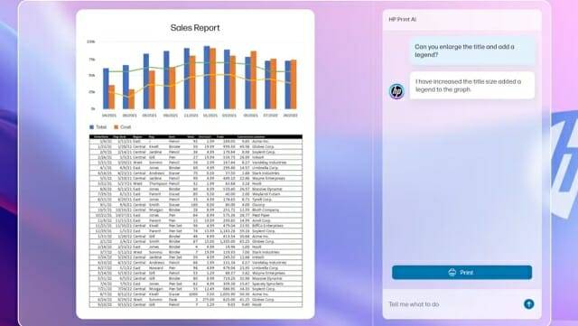 엑셀 문서에 작성된 표와 그래프를 출력 용지에 맞게 최적화한 예시. (그림=HP)