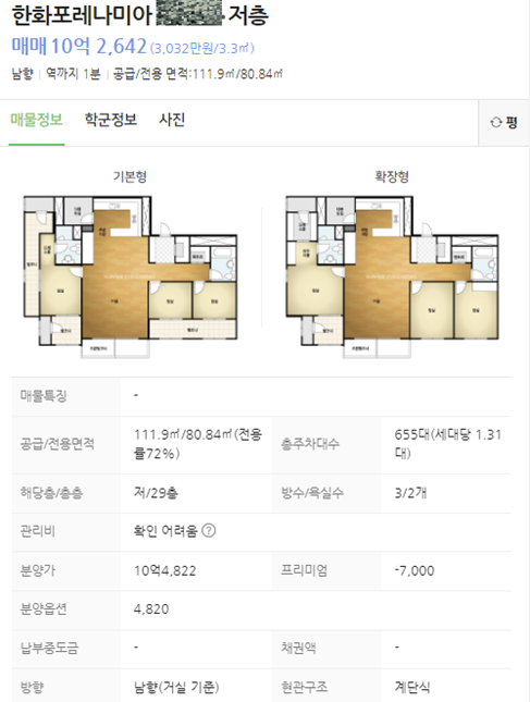 한화포레나미아 매물 정보 /자료=네이버부동산