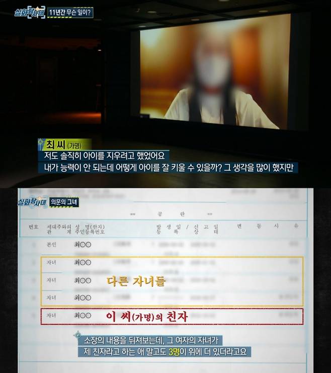 11년 전 랜덤 채팅에서 만나 원나잇을 한 여성이 갑자기 나타나 양육비를 청구한 사연이 공개됐다./사진=MBC '실화탐사대' 갈무리