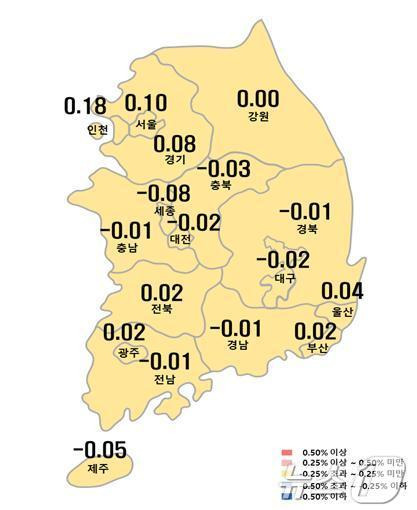 시도별 아파트 전세가격지수 변동률.(한국부동산원 제공)/뉴스1