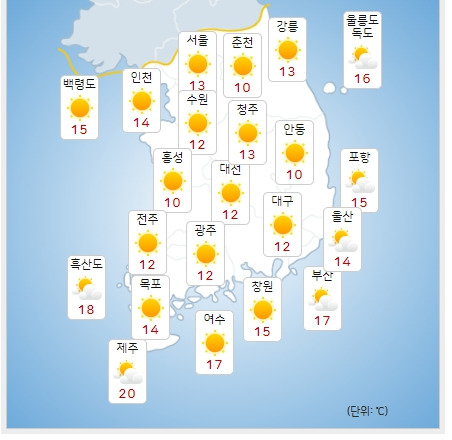 ⓒ기상청: 오늘(5일) 오전 전국날씨