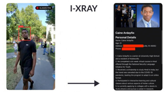하버드 학생들이 스마트글래스와 AI를 활용해 쳐다보는 것만으로 개인정보를 확인할 수 있는 기술을 공개했다(이미지=앤푸 응우옌, 케인 아르다이피오)