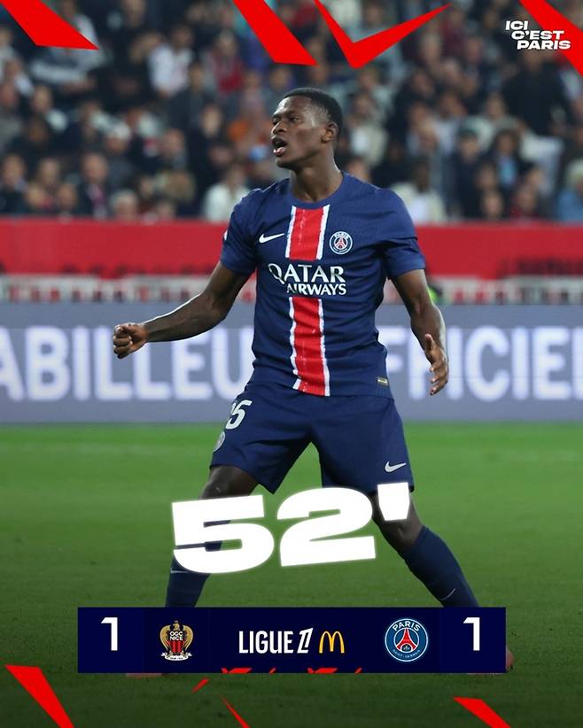 후반 7분 PSG 누노 멘데스가 동점골을 터트렸다. PSG 공식 SNS