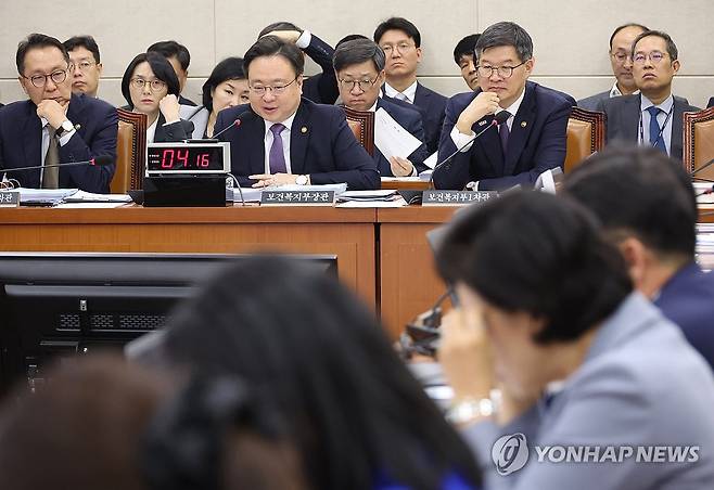 답변하는 조규홍 보건복지부 장관 (서울=연합뉴스) 신준희 기자 = 조규홍 보건복지부 장관이 7일 국회에서 열린 보건복지위원회 국정감사에서 의원 질의에 답하고 있다. 2024.10.7 hama@yna.co.kr