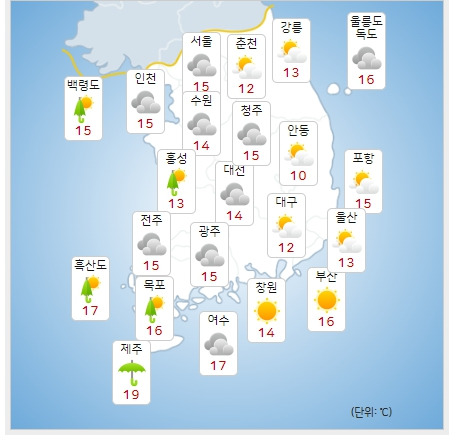 ⓒ기상청: 내일(10일) 오전 전국날씨