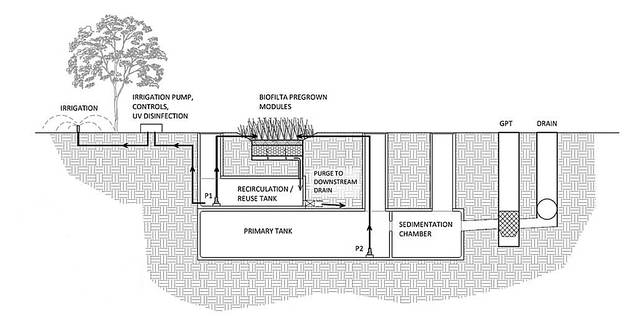 달링스트리트에 적용한 집수 시스템 모식도. 도시숲 전략 자료 발췌.