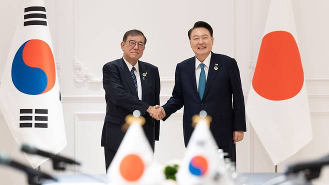 윤석열 대통령, 이시바 총리 한일 정상회담 [사진제공:연합뉴스]