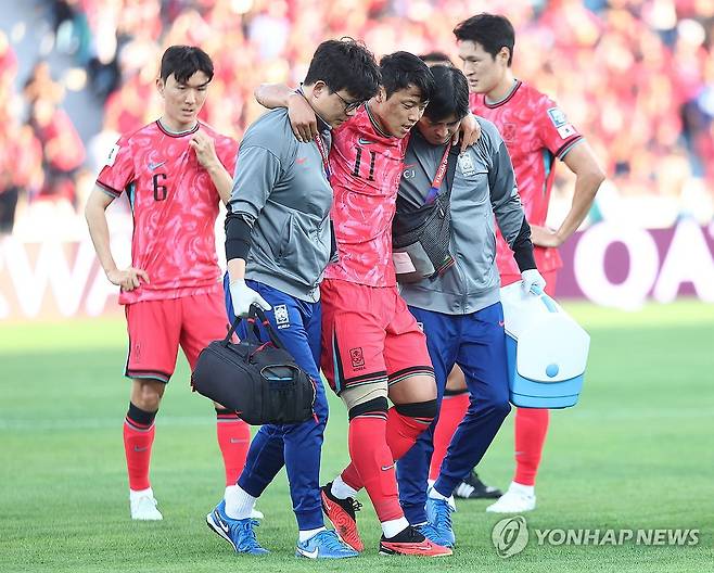 잉글랜드에서 뛰는 황희찬과 엄지성이 지난 10일 축구대표팀 요르단 원정에서 나란히 상대 태클에 쓰러진 가운데 정밀진단 결과 소집 제외가 결정됐다. 홍명보 축구대표팀 감독은 대체 자원으로 전북에서 뛰는 이승우와 문선민을 발탁, 오는 15일 용인에서 열리는 이라크전을 대비하기로 했다. 연합뉴스