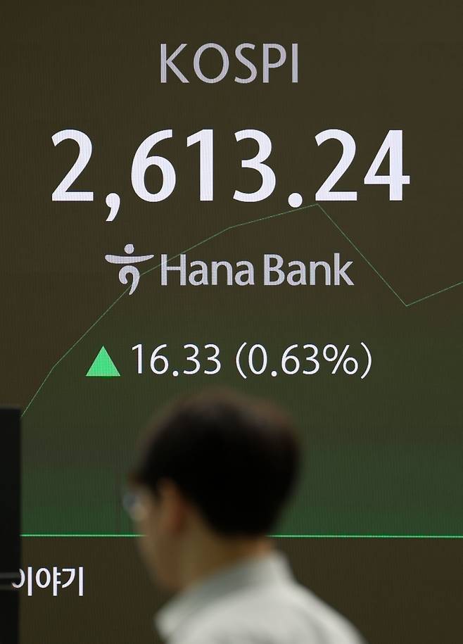 [서울=뉴시스] 김선웅 기자 = 코스피가 전 거래일(2596.91)보다 5.72포인트(0.22%) 오른 2602.63에 거래를 시작한 14일 오전 서울 중구 하나은행 본점 딜링룸에서 딜러가 업무를 수행하고 있다. 2024.10.14. mangusta@newsis.com /사진=김선웅