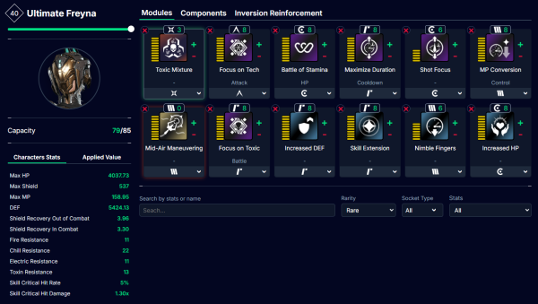 - 얼티밋 프레이나 총기 빌드 세팅 예시[출처: TFDtools]