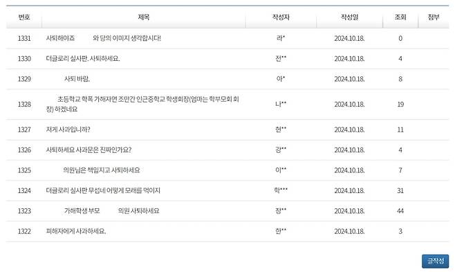 ▲ 시의원 자녀의 학폭 사실에 항의하는 글로 도배된 성남시의회 홈페이지 [경기 성남시의회 홈페이지]