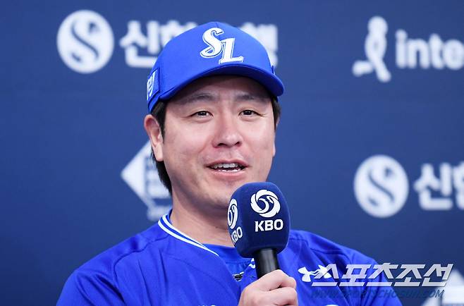 2024 KBO 한국시리즈 미디어데이가 20일 광주 라마다플라자에서 열렸다. 삼성 강민호가 인터뷰를 하고 있다. 광주=박재만 기자 pjm@sportschosun.com/2024.10.20/