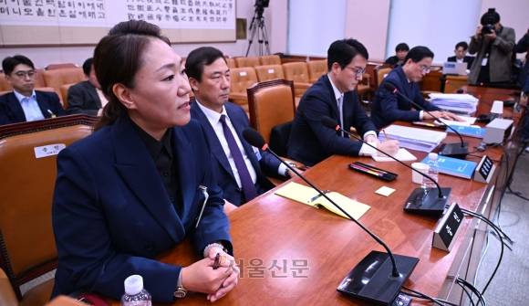 김건희 여사의 공천 개입 의혹과 명태균 씨 여론조사 비용 불법 조달 의혹을 제기한 강혜경 씨가 21일 오후 서울 여의도 국회 법제사법위원회에서 열린 대검찰청 국정감사에 출석해 의원질의에 답하고 있다.2024.10.21. 안주영 전문기자
