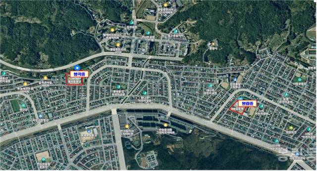 ▲창원 봉림중(오른쪽)과 봉곡중(왼쪽) 학교 위치도. ⓒ경남교육청