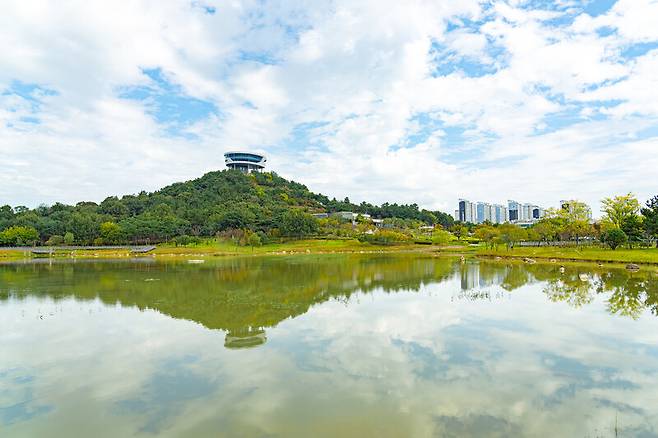 ‘빛가람 치유의 숲’에 있는 호수. 김정흠 제공