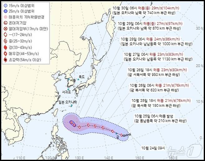 21호 태풍 콩레이 예상이동경로(기상청 국가태풍센터 제공) ⓒ 뉴스1