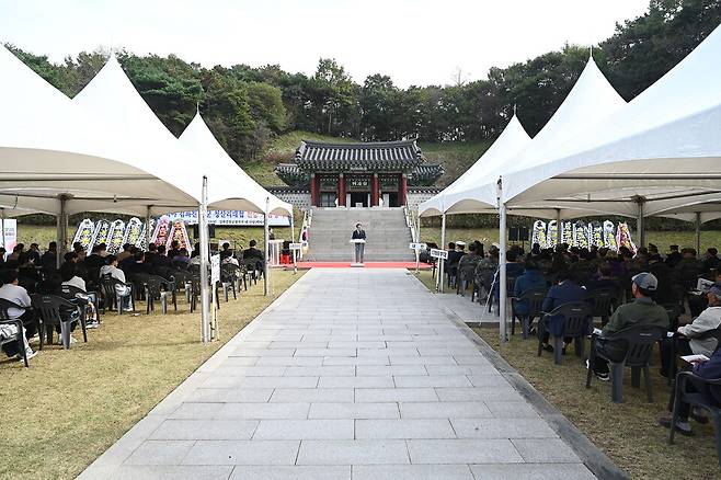 홍성군은&nbsp;25일 갈산면 김좌진장군생가지에서 '제104주년 백야 김좌진장군 청산리대첩 전승기념 행사'를 거행했다. ⓒ홍성군 제공