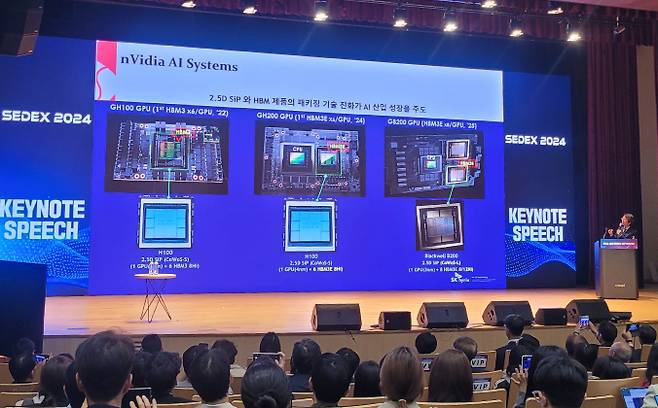 서울 강남구 코엑스에서 열린 ‘반도체대전 2024’에서 이강욱 부사장이 강연을 하고 있다.