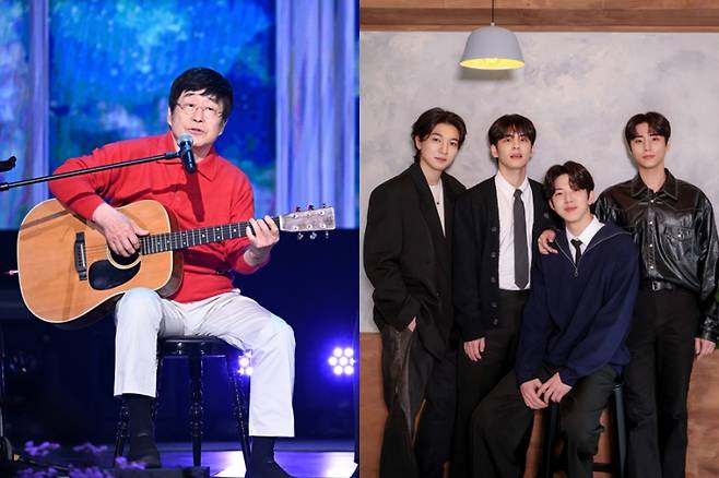 가수 겸 배우 김창완(왼쪽)과 밴드 데이식스. KBS, JYP엔터테인먼트