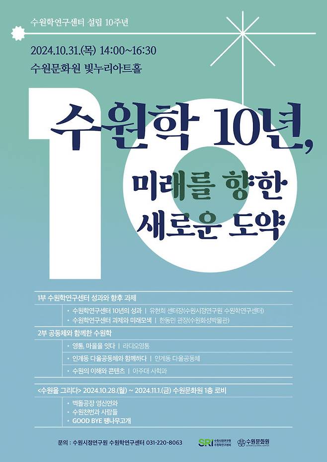 [수원=뉴시스] .수원학연구센터 10주년 기념 포럼 홍보물. (사진=수원시정연구원 제공) 2024.10.28. photo@newsis.com *재판매 및 DB 금지