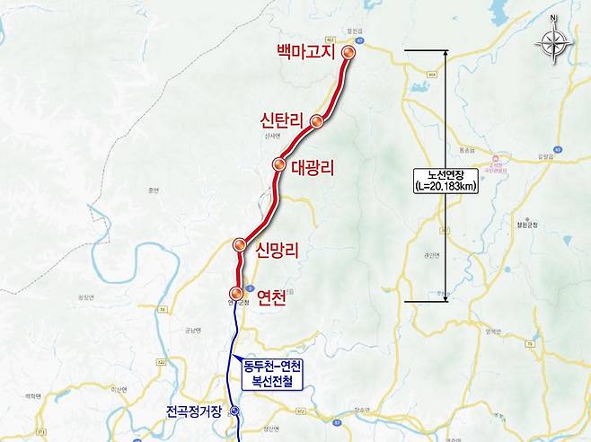 경원선 연천역∼백마고지역 통근열차 노선도 [연천군 제공. 재판매 및 DB 금지]