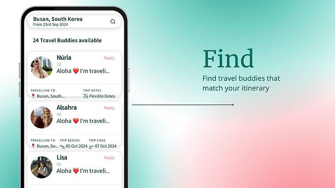 노매드헐 앱에서는 같은 시기에 여행지를 방문하는 여성 여행자들을 만날 수 있다. /노매드헐