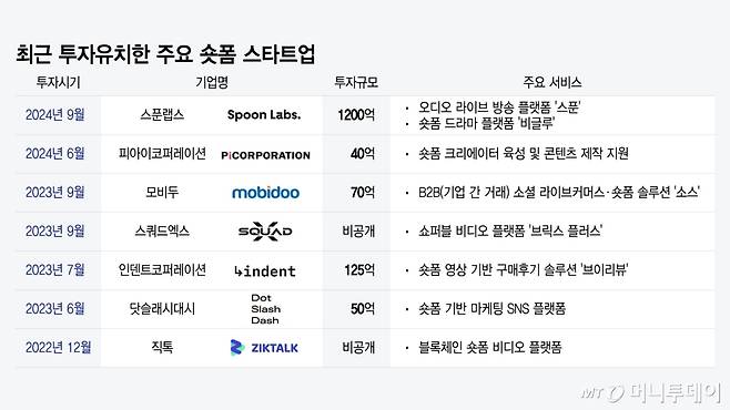 최근 투자유치한 주요 숏폼 스타트업/그래픽=이지혜