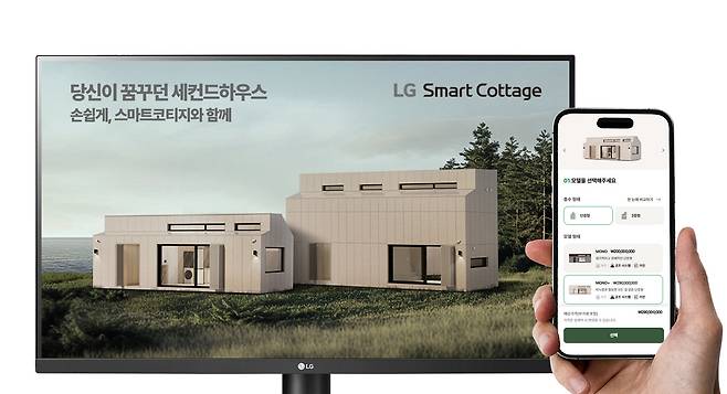 LG 스마트코티지 공식 홈페이지에서 스마트코티지 '모노+'(화면 속 왼쪽)와 '듀오+'를 보고 있는 모습(LG전자 제공). ⓒ 뉴스1