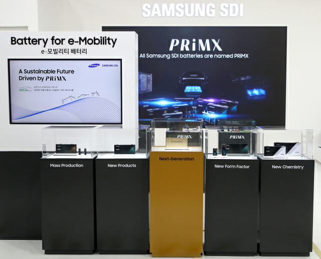 삼성SDI 부스에 전시된 PRiMX 배터리 라인업