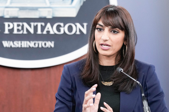 Sabrina Singh, Pentagon deputy press secretary, speaks during a briefing at the U.S. Department of Defense in Washington on Monday. [AP/YONHAP]