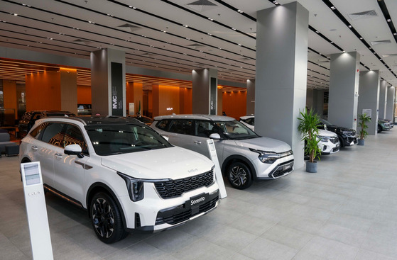 Kia cars are on display at a showroom in Jeddah, Saudi Arabia. [KIA]