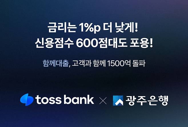 토스뱅크는 광주은행과 함께 준비해 선보인 함께대출이 지난 29일 기준 1500억원을 넘었다고 30일 밝혔다. /사진제공=토스뱅크