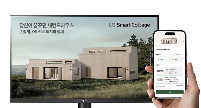 LG 스마트코티지 공식 홈페이지에서 스마트코티지 '모노+'(화면 왼쪽)와 '듀오+'(화면 오른쪽)를 보고 있는 모습. / 사진=LG전자