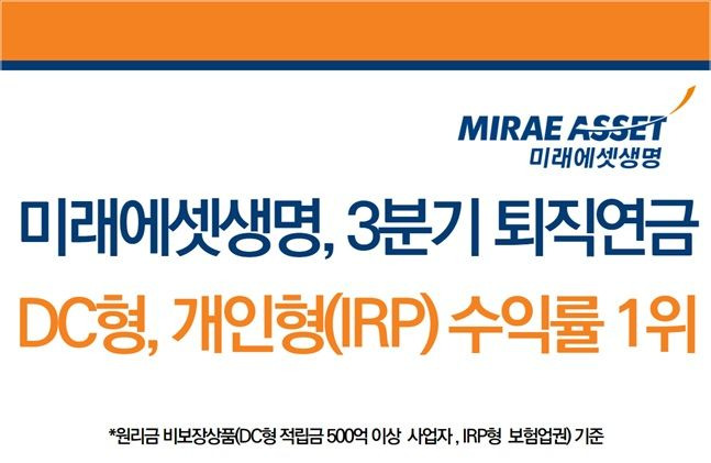 미래에셋생명이 3분기 퇴직연금 원리금 비보장형 기준 확정기여형 수익률 1위를 차지했다. ⓒ미래에셋생명