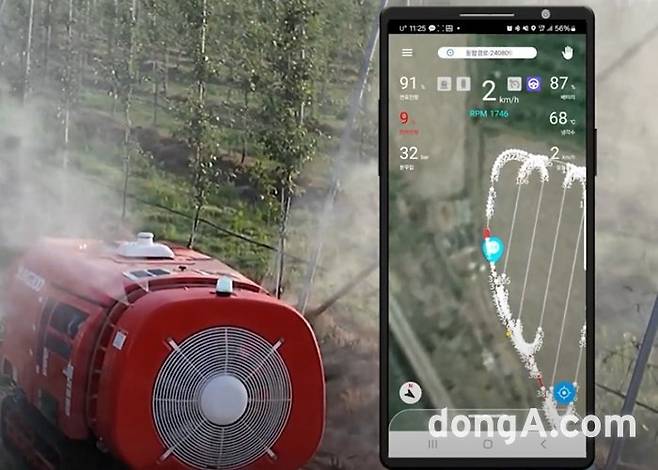 자체 모바일 앱에서‘자율주행형 스피드 스프레이어’작동 방법을 확인할 수 있다.