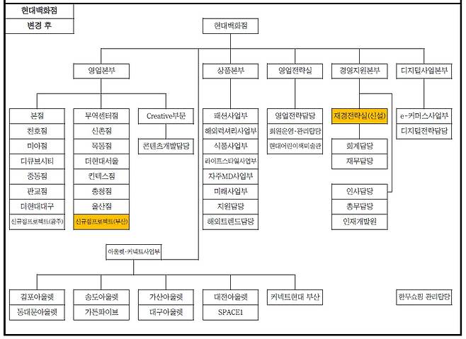 현대백화점 조직 개편안. /자료=현대백화점그룹