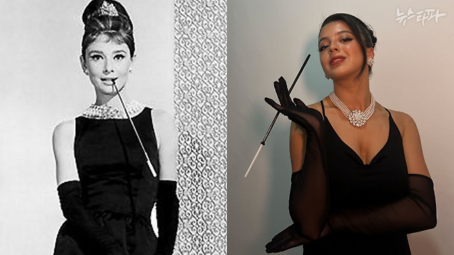 2022년 10월 29일 핼러윈 축제를 맞아 '이태원 참사' 호주인 희생자 그레이스 라쉐드 씨(오른쪽)는 영화 '티파니에서 아침을'에 나오는 배우 오드리 햅번(왼쪽)처럼 옷을 입었다.&nbsp;