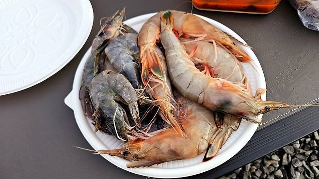 20241102_174116.jpg 캠핑 2일차) 저녁은 소고기와 자연산 대하 그리고 무늬오징어!!!!