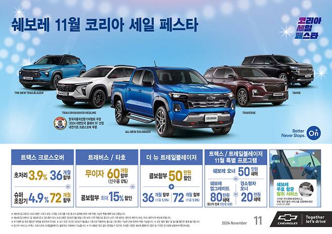 쉐보레도 ‘2024 코리아 세일 페스타’를 맞아 다양한 할인 및 경품 행사를 준비했다.