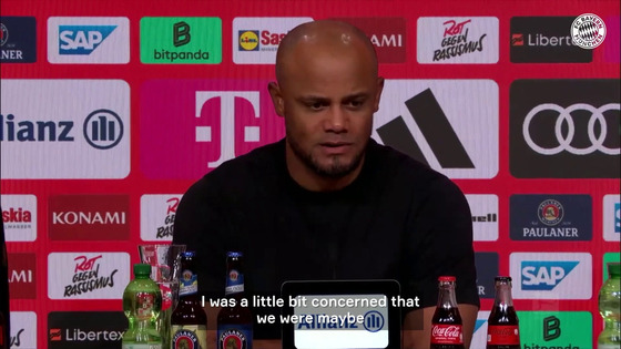 Bayern Munich manager Vincent Kompany speaks after his side's 3-0 win over Union Berlin on Saturday. [ONE FOOTBALL]