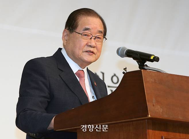 이종찬 광복회장이 지난 8월 15일 서울 용산구 효창공원 내 백범김구기념관에서 열린 광복회 주최 광복절 기념식에서 기념사를 하고 있다. 권도현 기자