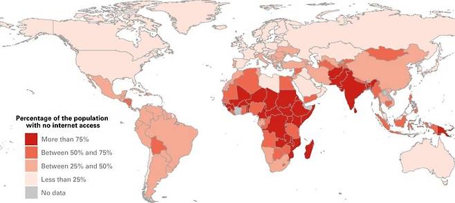 디지털 격차: 인터넷 접속이 불가능한 인구 비율 출처 리서치게이트넷(researchgate.net)