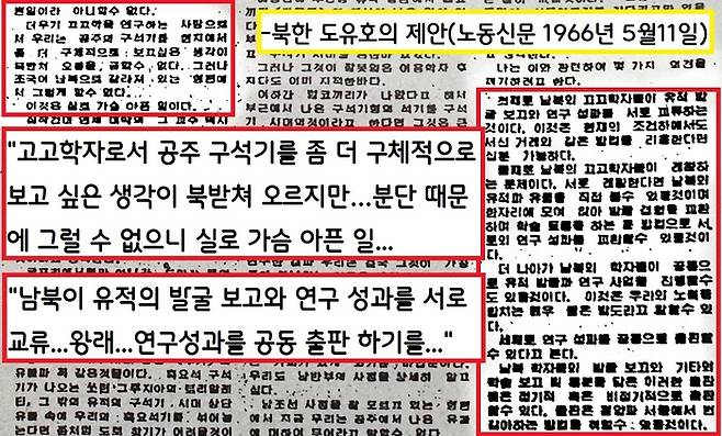 도유호는 “고고학자로서 공주 구석기를 좀 더 구체적으로 보고 싶은 생각이 북받쳐 오르지만…분단 때문에 그럴 수 없으니 실로 가슴 아픈 일”이라고 아쉬워했다. 그러면서 도유호는 남북한 공동 연구를 통해 한반도에서 살았던 구석기인의 실체를 파악해보자고 제의했다.