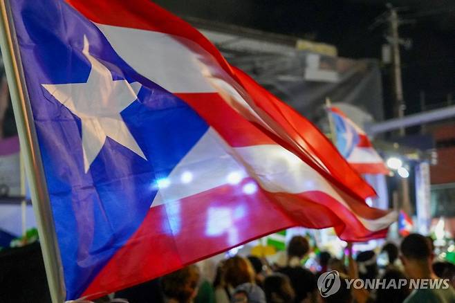 깃발 흔드는 푸에르토리코 주민 [산후안 AFP=연합뉴스. 재판매 및 DB 금지]